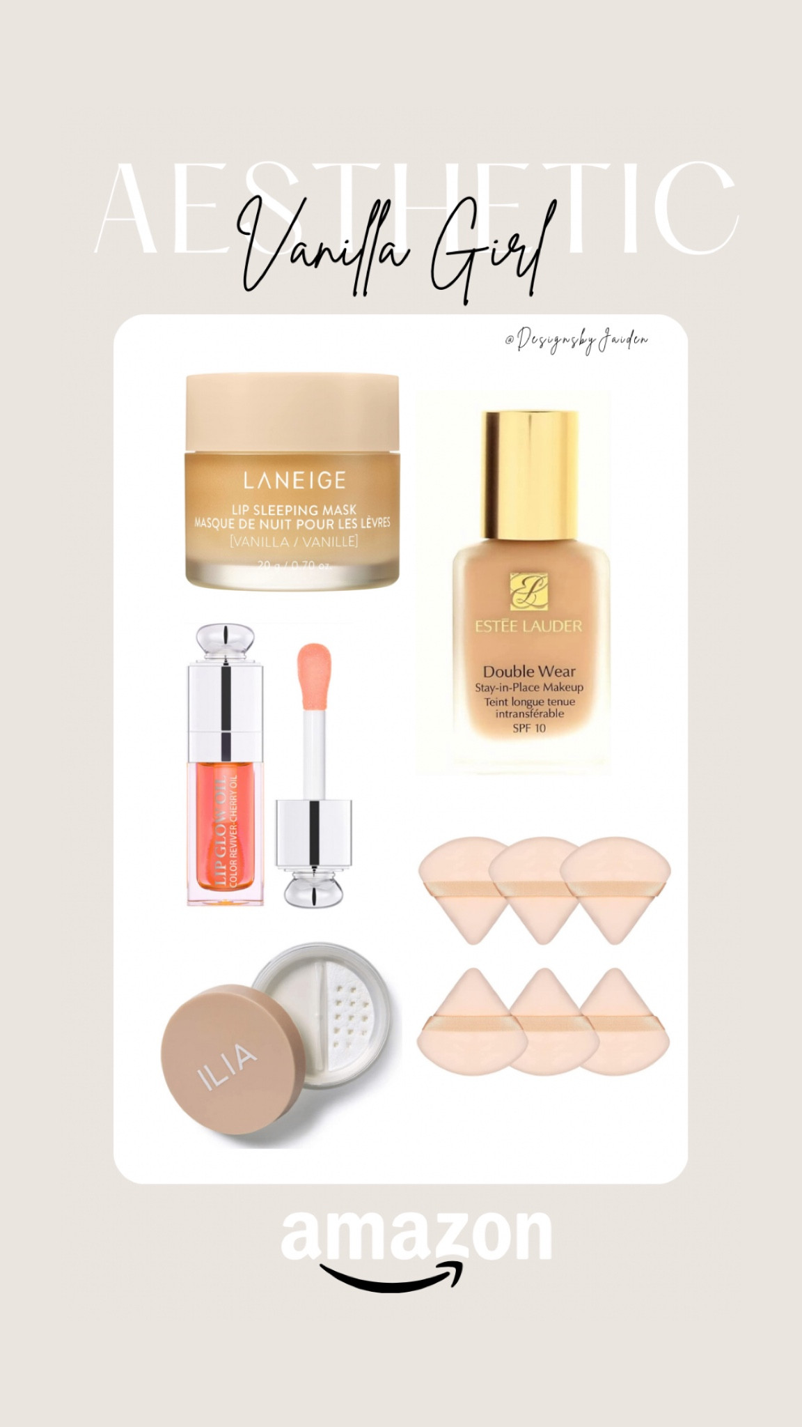 The vanilla girl aesthetic finds you need to ace that cute effortless vibe ✨🩰☁️ Click below to shop!! 🍦Pinterest: DesignsbyJaiden 🥞 #vanillagirlaesthetic #vanillagirl #vanillagirlaestheticguide #vanilla #cleangirlaesthetic #effortlessstyle #amazonfinds #amazonfashion #amazonfavorites #amazonmusthaves #pinterestaesthetic #pinterest #pinterestoutfits #aesthetic #fyp #foryou #perfume #cleangirl #selfimprovement #pinterestgirl #blonde #blondegirl #grwm #cleangirl #dreamlife

Amazon, Amazon beauty, makeup dupes, dupes, makeup favorites, makeup essentials, makeup must haves, beauty, beauty must haves, beauty favorites, beauty finds. Foundation, setting powder, lip oil, lip mask, lip balm, triangle sponges, puffs, triangle makeup puffs, clean girl, clean girl aesthetic, vanilla girl aesthetic, vanilla girl, vanilla girl makeup 


#LTKU #LTKFind #LTKbeauty