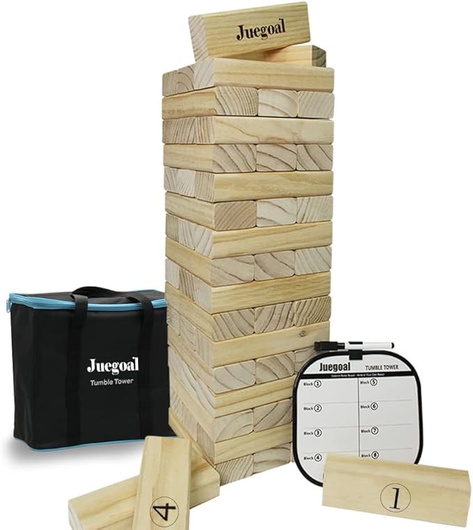Juegoal 54 Piece Giant Tumble Tower, Wooden Block Game with Gameboard, Canvas Bag for Outdoor Yar... | Amazon (US)
