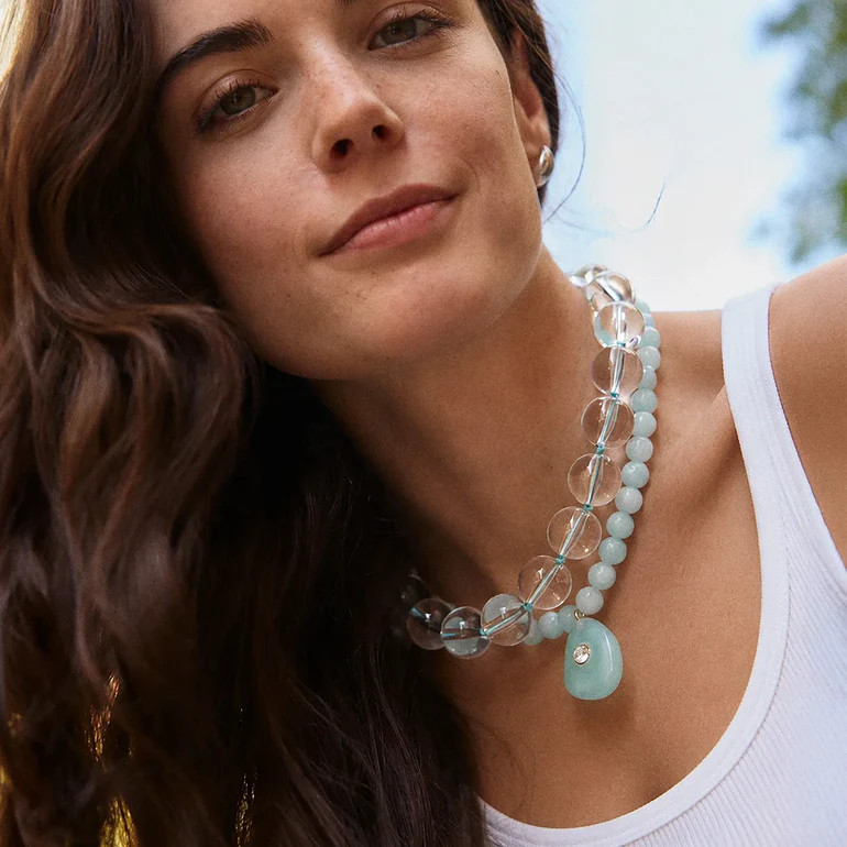 Jamie Semi-Precious Beaded Necklace - Light Turquoise/Jade | BaubleBar