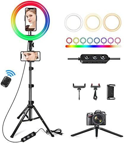 Weilisi 10" Ring Light with Stand 72'' Tall & 3 Phone Holders,42 Color Modes Selfie Ring Light wi... | Amazon (US)