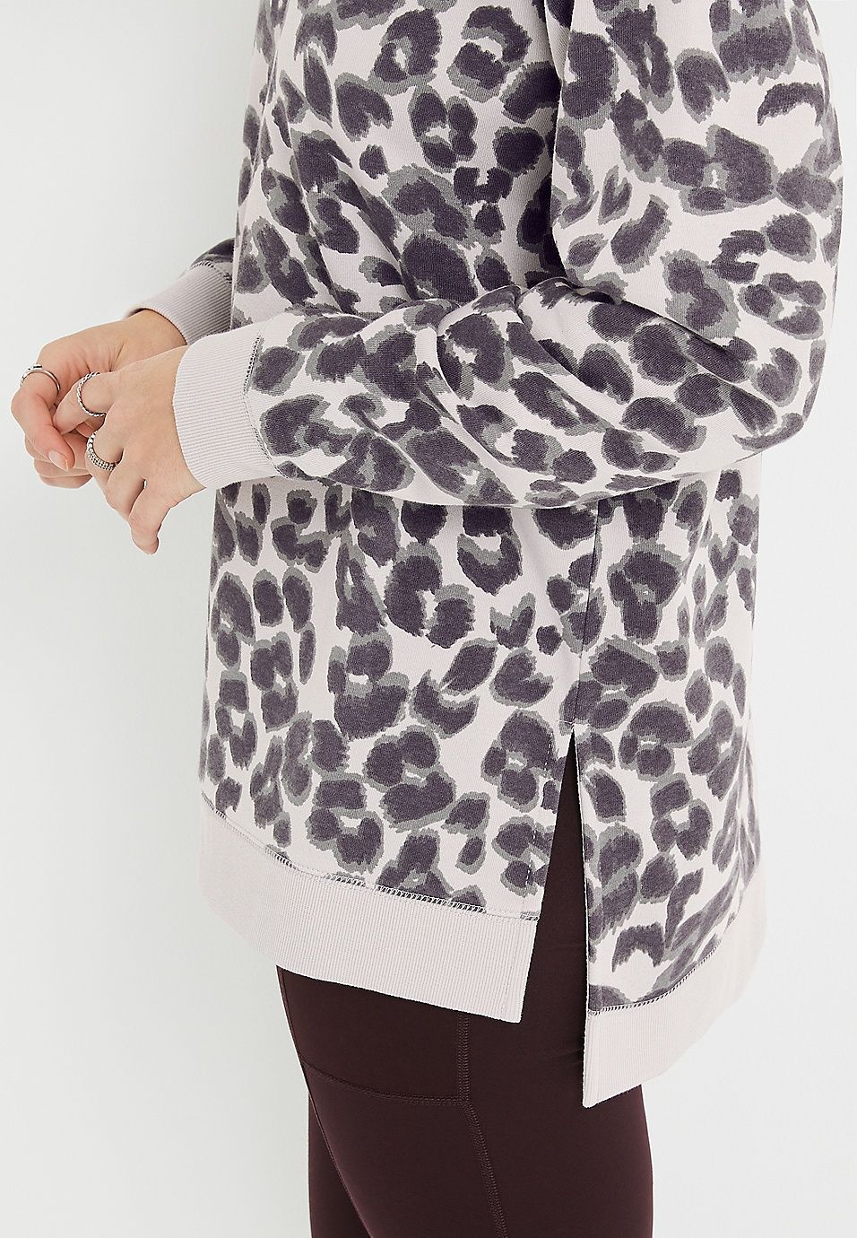 Willowsoft Gray Leopard Tunic Sweatshirt | Maurices