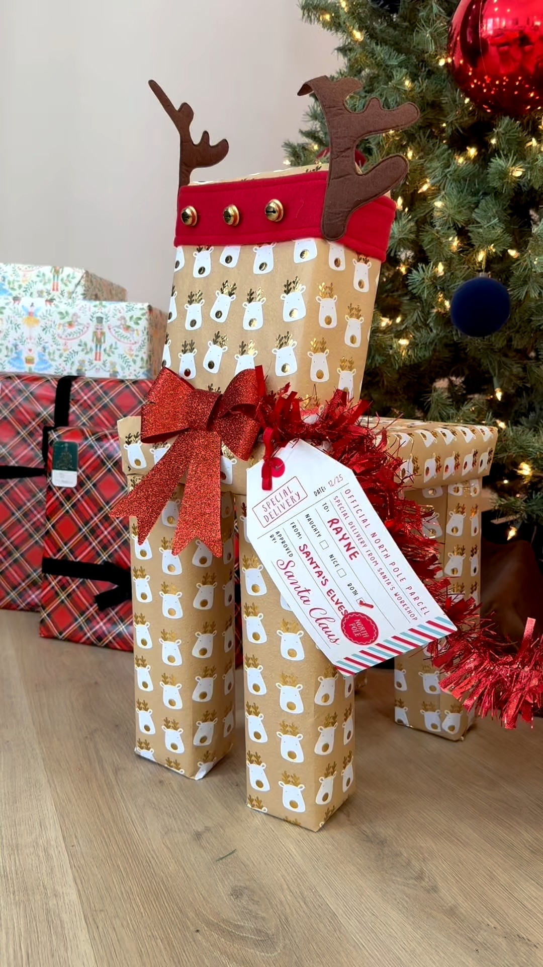 Reindeer Presents 🦌

What you need:

-Gift boxes
-Wrapping paper
-Tape
-Hot glue gun
-Reindeer band
-Bow
-Special delivery gift tag
-Garland

You can also add wiggle eyes and a red pompom for the nose. I would’ve done this if my wrapping paper was plain.

Steps:

1. Fill boxes and wrap presents
2. Glue together to form the reindeer
3. Accessorize
4. Put under the tree on Christmas Eve from Santa ❤️

I linked what I could. Everything else was purchased from Dollar Tree.


#LTKmomlife #LTKGiftGuide #LTKHoliday