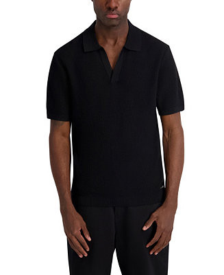 KARL LAGERFELD PARIS Men's Open Weave Johnny Collar Polo Shirt - Macy's | Macy's