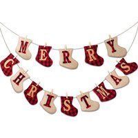 Merry Christmas Garland - Sock Shaped Burlap Banner Outdoor Indoor Rustic Hanging Decor Mantle Firep | Etsy (US)