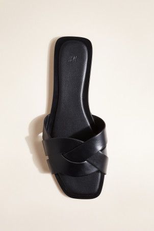 Leather Slides - Black - Ladies | H&M US | H&M (US + CA)