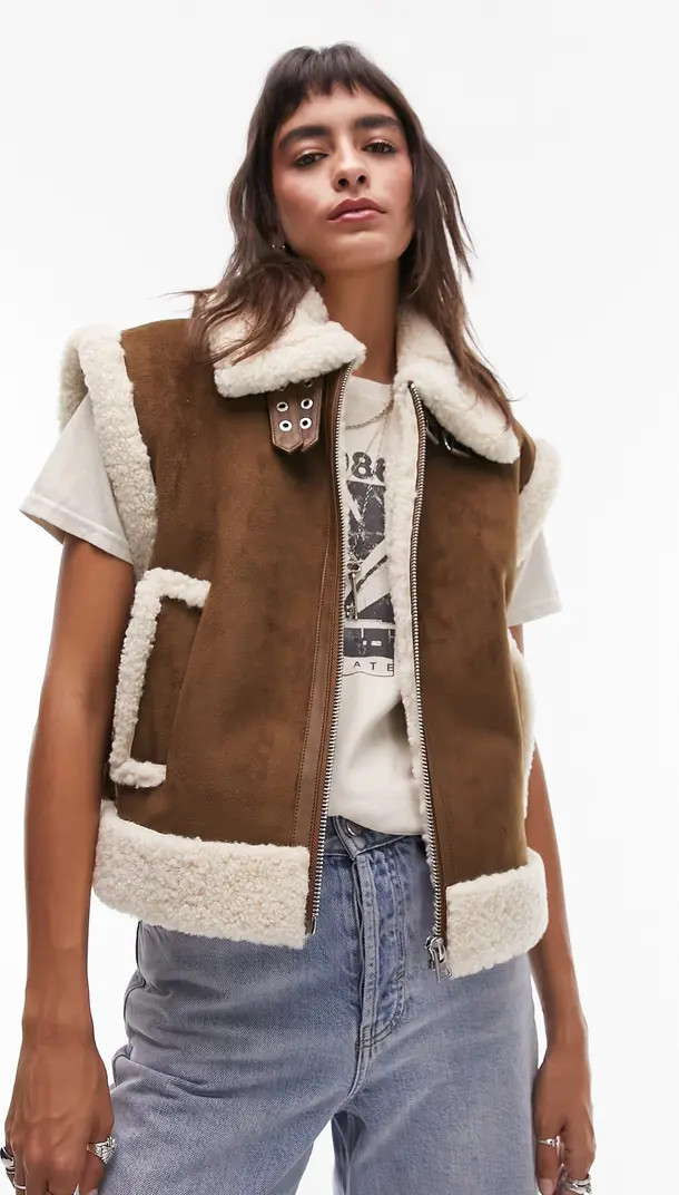 Oversized Faux Shearling Aviator Vest | Nordstrom