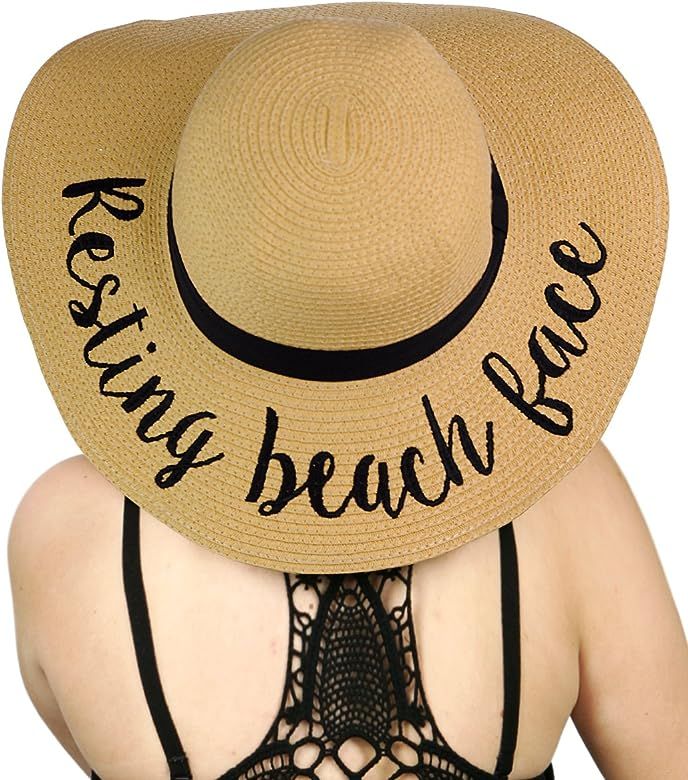 C.C Women's Paper Weaved Crushable Beach Embroidered Quote Floppy Brim Sun Hat | Amazon (US)