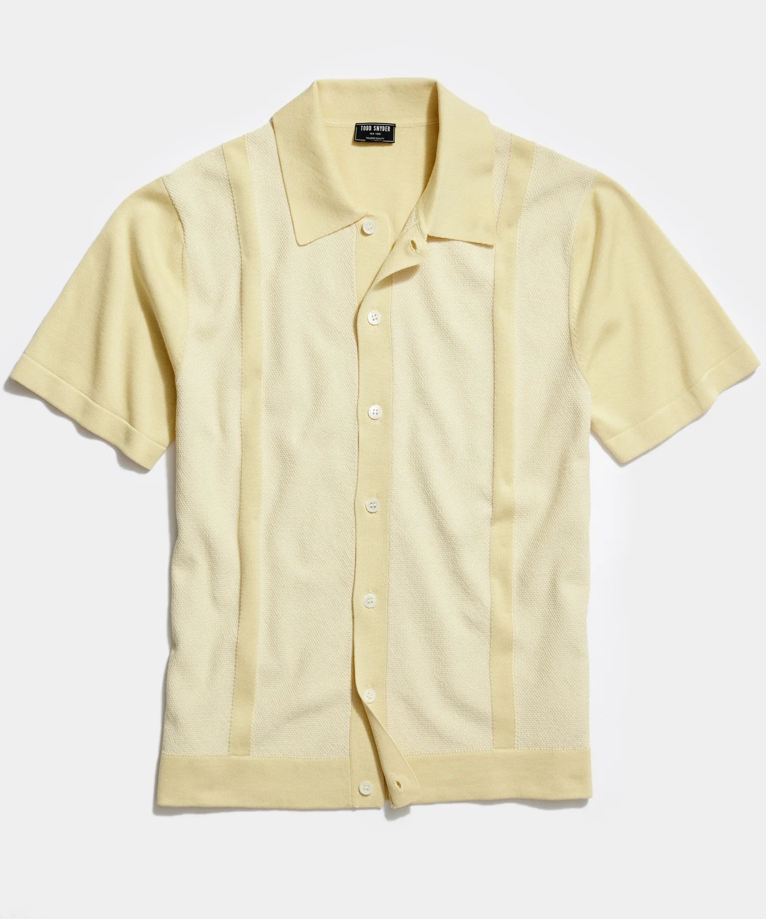 Tonal Stripe Full-Placket Polo in Yellow | Todd Snyder