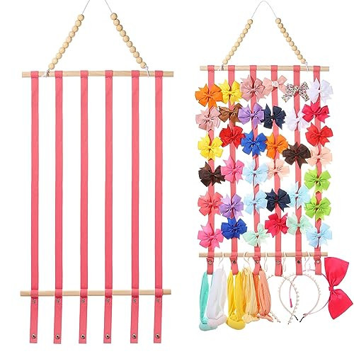YOcity Bow Holder for Girls Hair Bows Hair Bow Organizer,Baby Headband Holder for Girls Hair Accessories Display Wall Door Closet Decor for Nursery Baby Toddler Room Pink | Amazon (US)