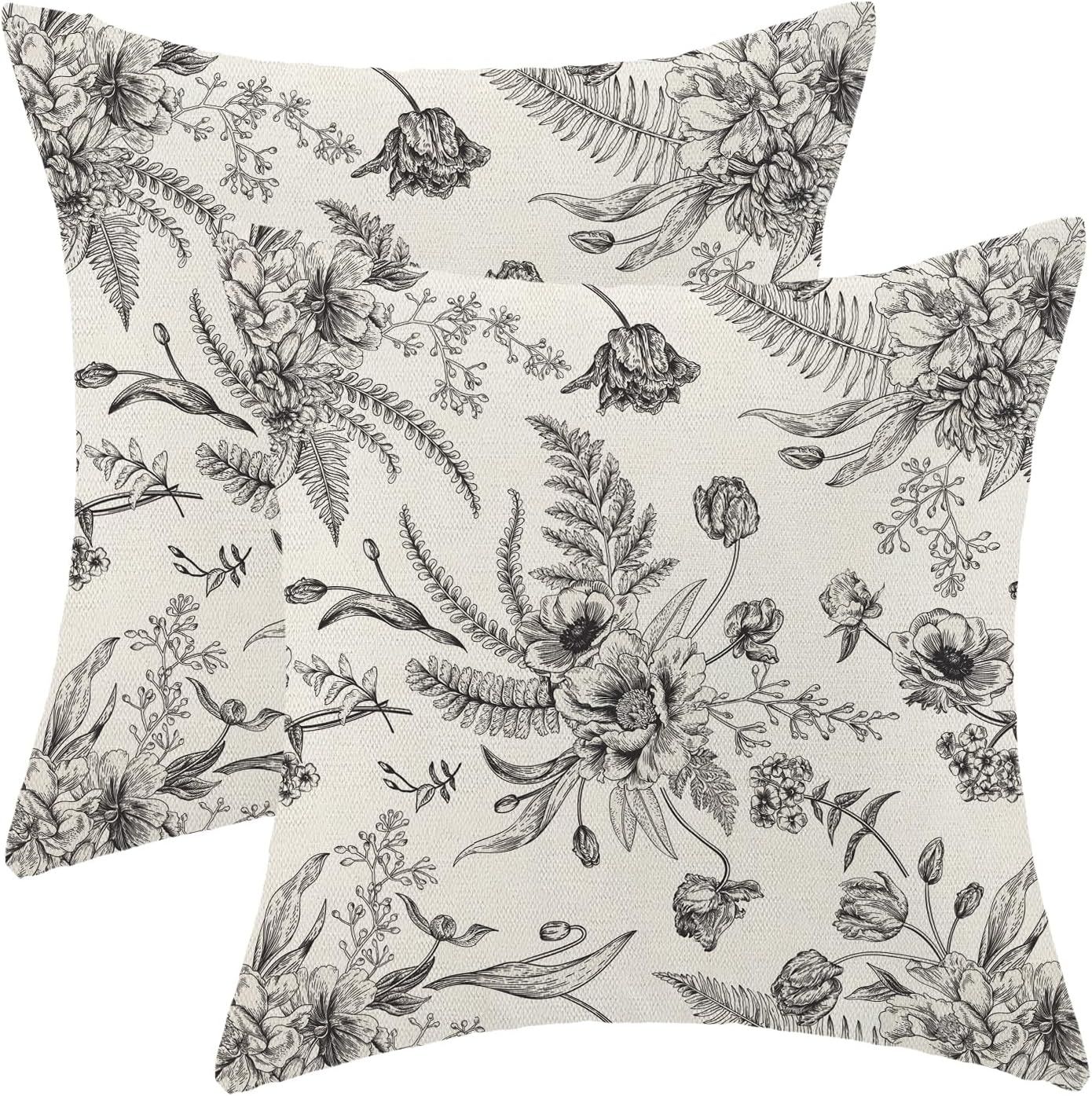 Spring Floral Leaves Pillow Covers 18 x 18 Inch Set of 2 for Chinoiserie Flowers Decor Throw Pill... | Amazon (US)