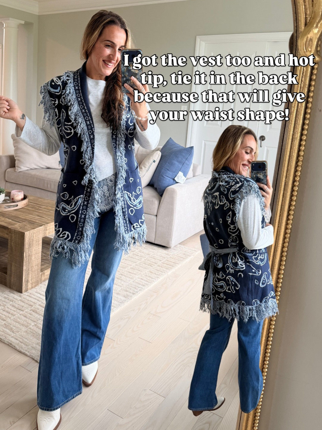 #falloutfit #fallfamilyphotooutfit #falllayers #sweatervest #westernwear Wearing a size medium, 8/28 for jeans.  

 #LTKootd #LTKmomlife