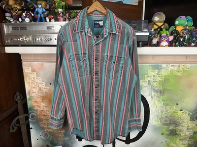 Vintage 90s Wrangler Brushpopper Pearl Snap Striped Shirt | eBay US
