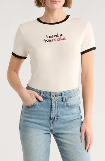 Ripple Junction Diet Coke Ringer Graphic T-Shirt in Cream/Black at Nordstrom Rack, Size Small | Nordstrom Rack