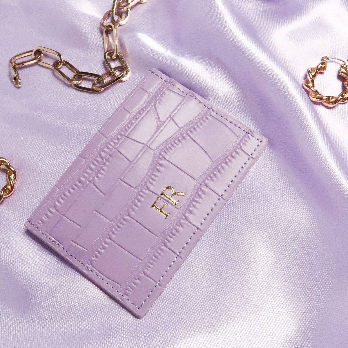 Lilac Croc Leather Cardholder | Azurina