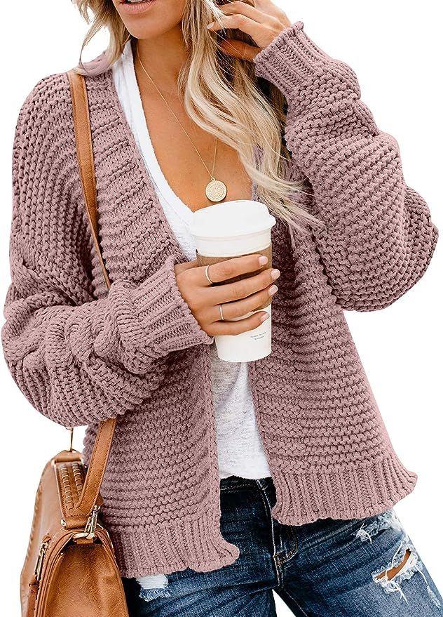 Dokotoo Womens Open Front Long Sleeve Chunky Knit Cardigan Sweaters Loose Outwear Coat | Amazon (US)