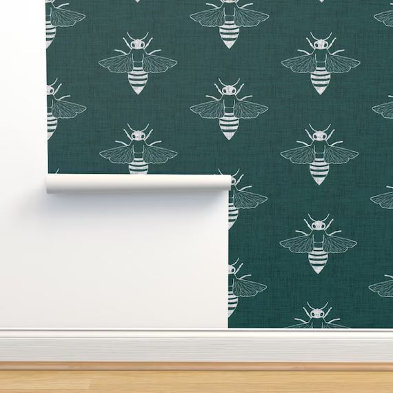 Honeybees on Teal Wallpaper  Bees Large Scale by - Etsy | Etsy (US)