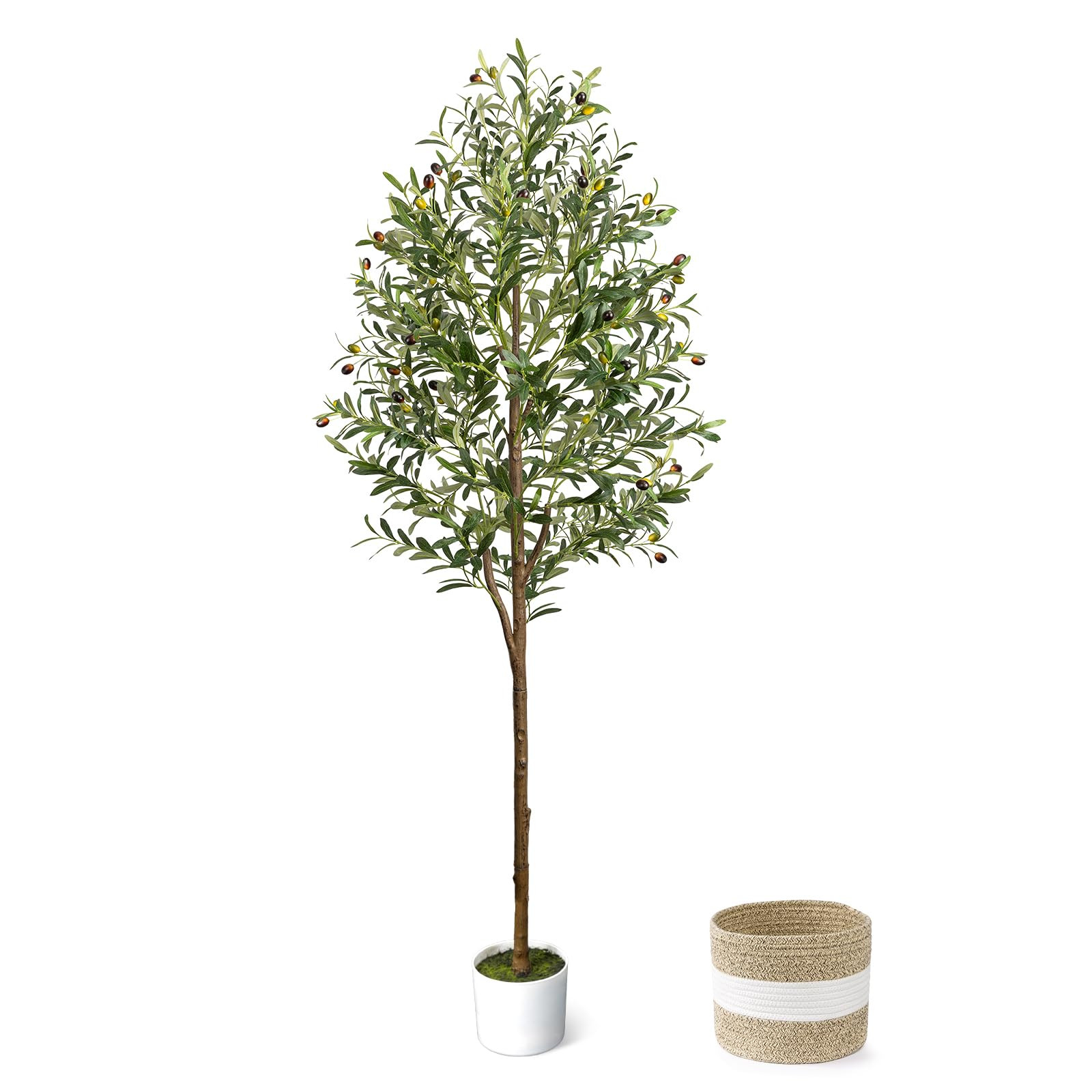 6FT Artificial Olive Tree - Indoor Tall Faux Olive Trees with Planter&Basket, Large Fake Olive Si... | Amazon (US)