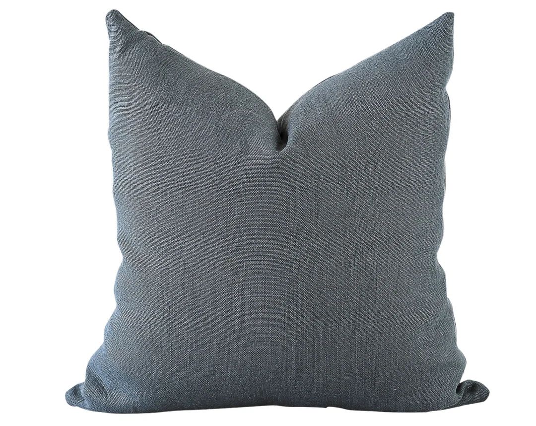 Blue Linen Pillow 20x20, Steel Blue Pillow, Coastal Linen Pillow, Blue Designer Pillow, Blue Line... | Etsy (US)