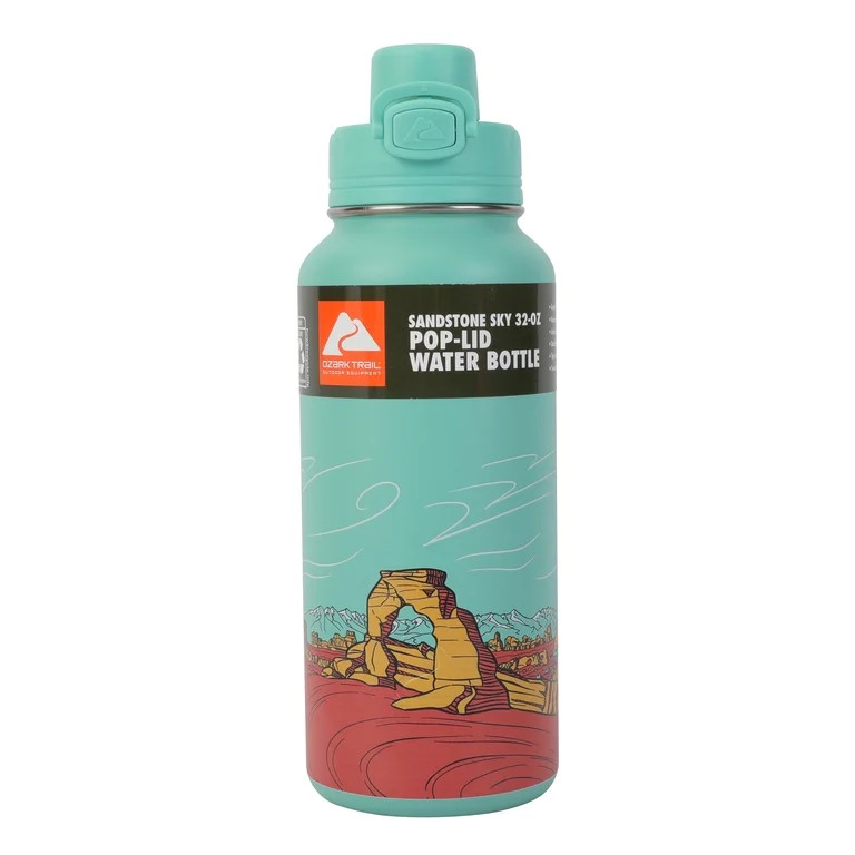 Ozark Trail 32 oz Stainless Steel Pop-Lid Insulated Water Bottle, Sandstone Sky | Walmart (US)