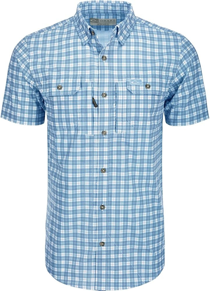 Drake Waterfowl Hunter Creek Check Plaid Short Sleeve Shirt Peach Pearl | Amazon (US)
