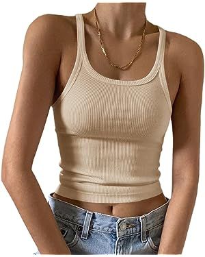 Artfish Women's Sleeveless Tank Top Form Fitting Scoop Neck Ribbed Knit Basic Cami Shirts | Amazon (US)
