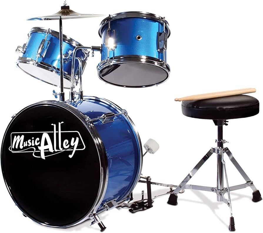 Music Alley 3 Piece Kids Drum Set with Throne, Cymbal, Pedal & Drumsticks, Blue, (DBJK02) | Amazon (US)
