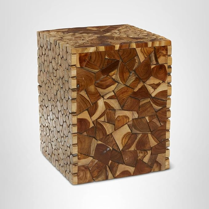 Deco 79 Teak Wood Handmade Side End Accent Table End Table with Mosaic Wood Chip Design, Side Tab... | Amazon (US)