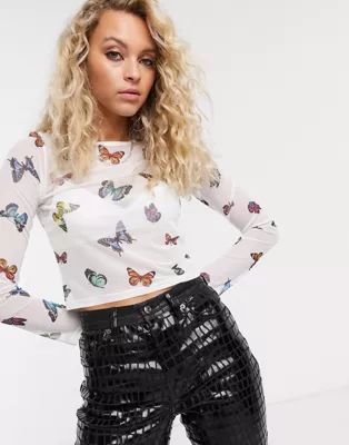 ASOS DESIGN mesh top in photographic butterfly | ASOS US