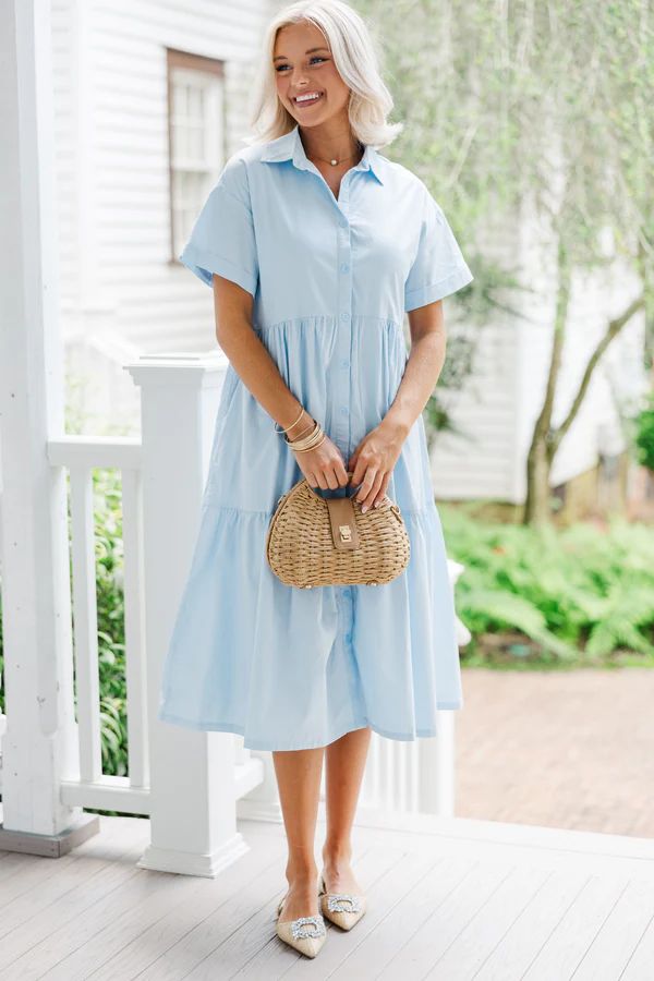 Busy Days Ahead Light Blue Midi Dress | The Mint Julep Boutique