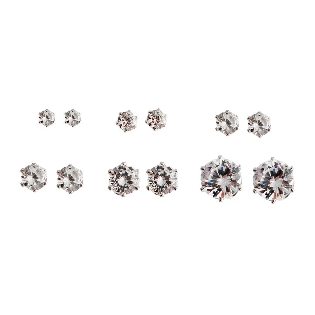Time and Tru Women's Jewelry Essentials Simulated Diamond Stud Earrings, 6-Pack | Walmart (US)