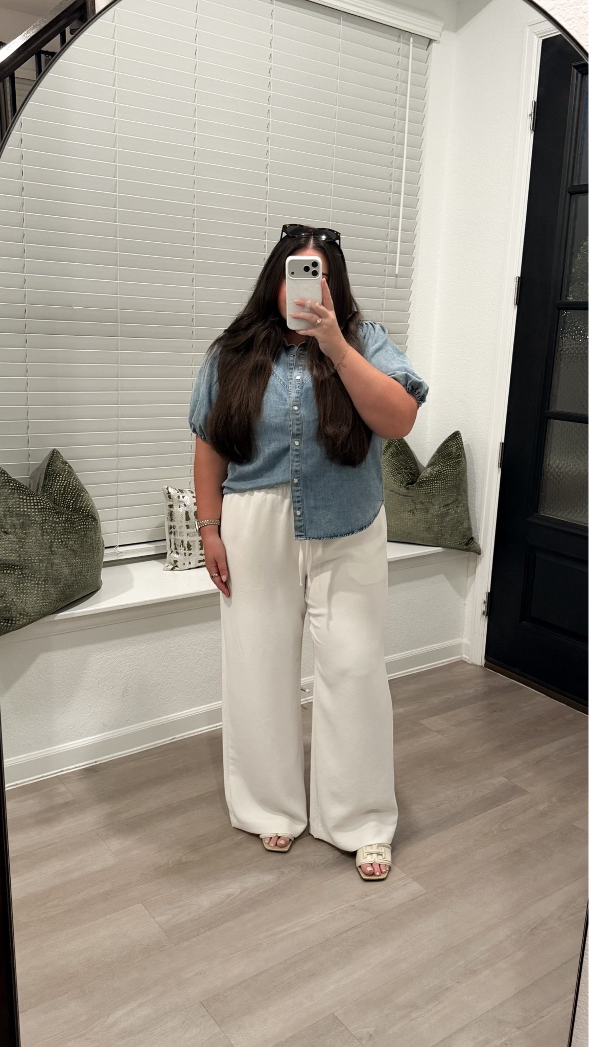 Work outfit. Business casual. Denim top. Puff sleeve. Cream pants. Work pants. Aritzia pants. Work ootd. Summer workwear. Summer work outfit

#LTKootd #LTKgrwm #LTKWorkwear