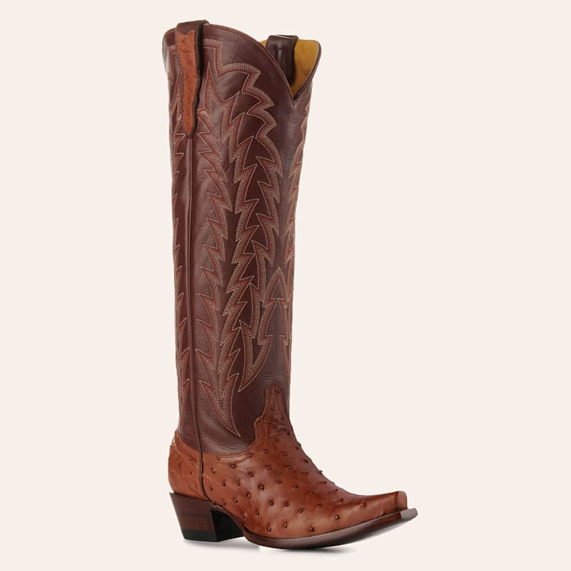 JRC & Sons Women’s Jacqueline Cognac Full Quil Ostrich Snip Toe Tall Cowboy Boots | Cavender's