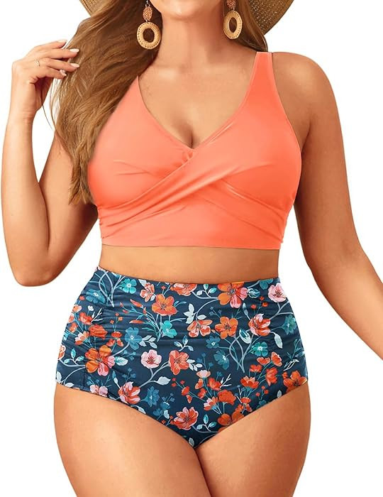 Aqua Eve Women Plus Size Two Piece Swimsuit High Waisted Bikini Set Tummy Control Bathing Suit | Amazon (US)