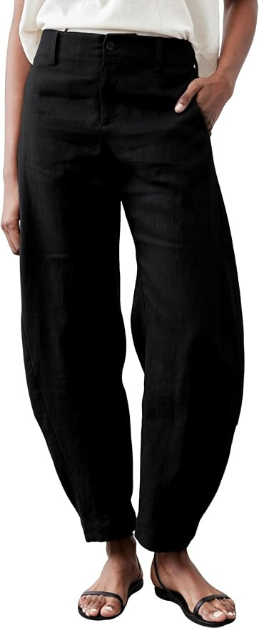 Womens Linen Barrel Pants Baggy Wide Leg Palazzo Trousers | Amazon (US)