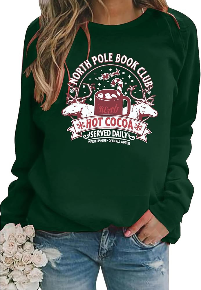 Christmas Book Sweatshirt for Women North Pole Book Club Pullover Holiday Bookworm Teacher Sweate... | Amazon (US)