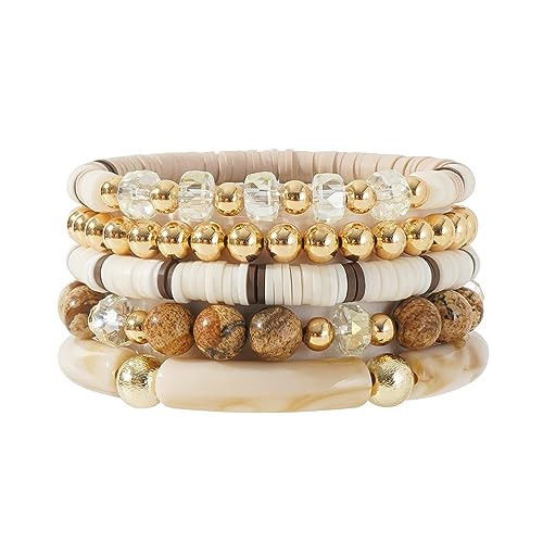 Vintage Ceramic Beads Bracelets for Women Stacking Chunky Colorful Acrylic Stretch Bamboo Tube Be... | Amazon (US)