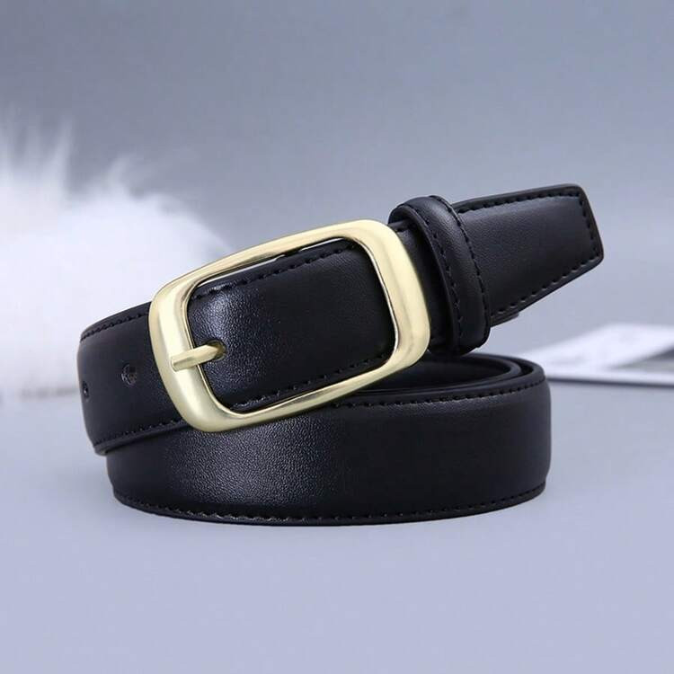 1pc Women's Metal Small Square Buckle PU Leather Belt,Simple & Fashionable, Suitable For Jeans, Trousers, Coats, Dresses, Etc. Summer, School Fall, Autumn, Halloween | SHEIN