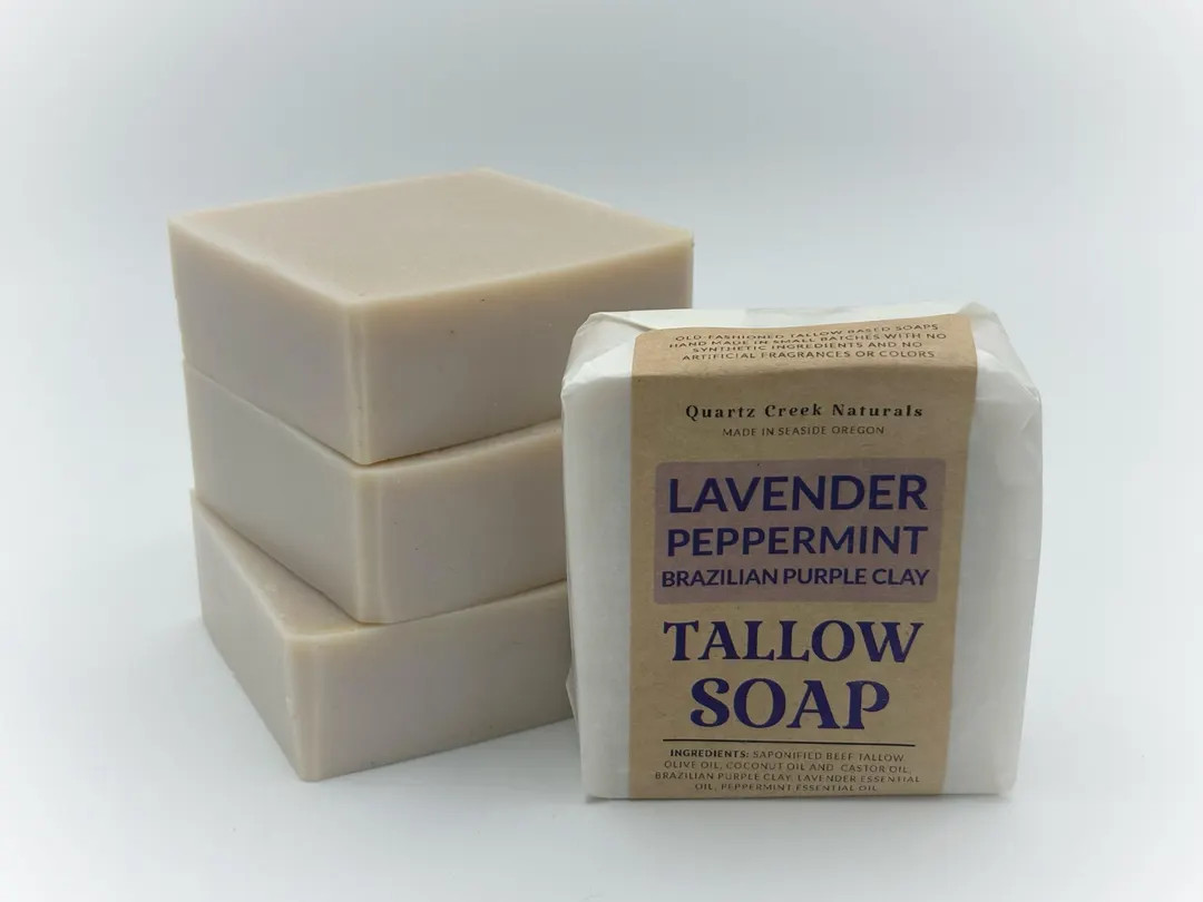 Lavender Peppermint Tallow Soap / Grass Fed Beef Tallow Soap Bars Body Face Hands Everyday Artisa... | Etsy (US)