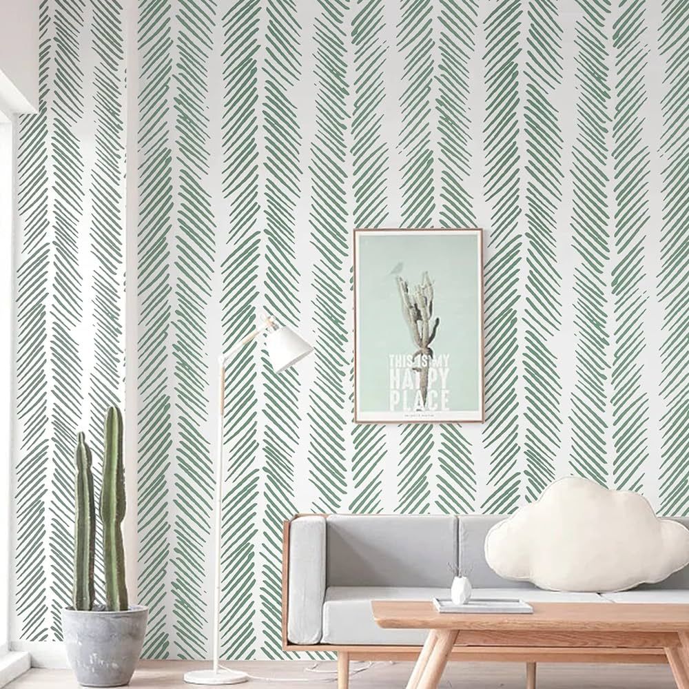 TANONE Green Peel and Stick Wallpaper 17.7"x118" Herringbone Vinyl Self Adhesive Removable Wallpa... | Amazon (US)