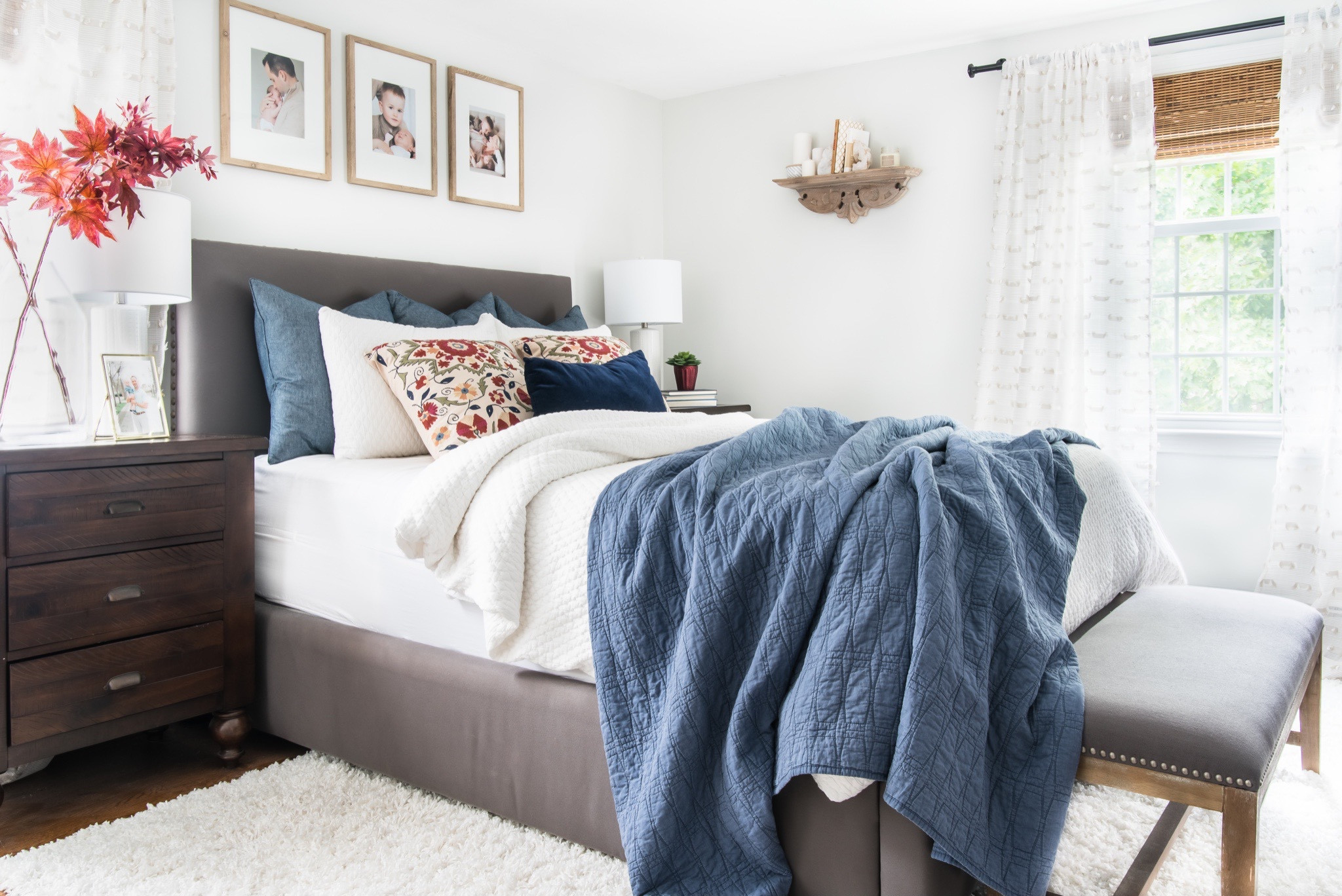Fall bedroom inspiration, primary bedroom, master bedroom, fall bedroom decorations, neutral decor, neutral bedding. West Elm finds, Pottery Barn finds, Target finds, bedroom blinds, throw pillows, throw blanket, bed frame, headboard, faux stems, faux plants, comforter, bedroom inspiration.

#LTKhome #LTKunder100