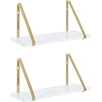 Kate and Laurel Soloman White Wooden Shelves with Gold Metal Brackets, 2 Piece Set | Amazon (US)