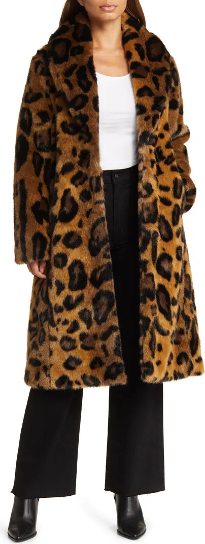 Leopard Print Shawl Collar Faux Fur Coat | Nordstrom