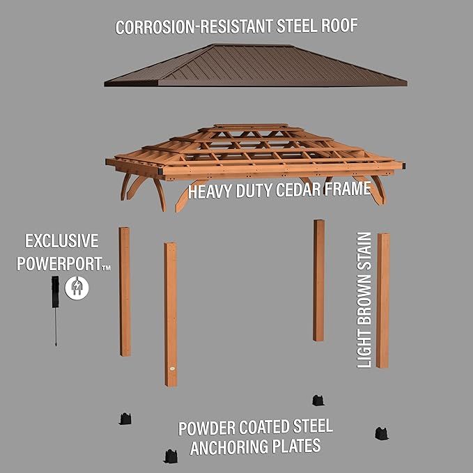 Backyard Discovery Barrington 14 ft. x 10 ft. Hip Roof Cedar Wooden Gazebo Pavilion, Shade, Rain,... | Amazon (US)