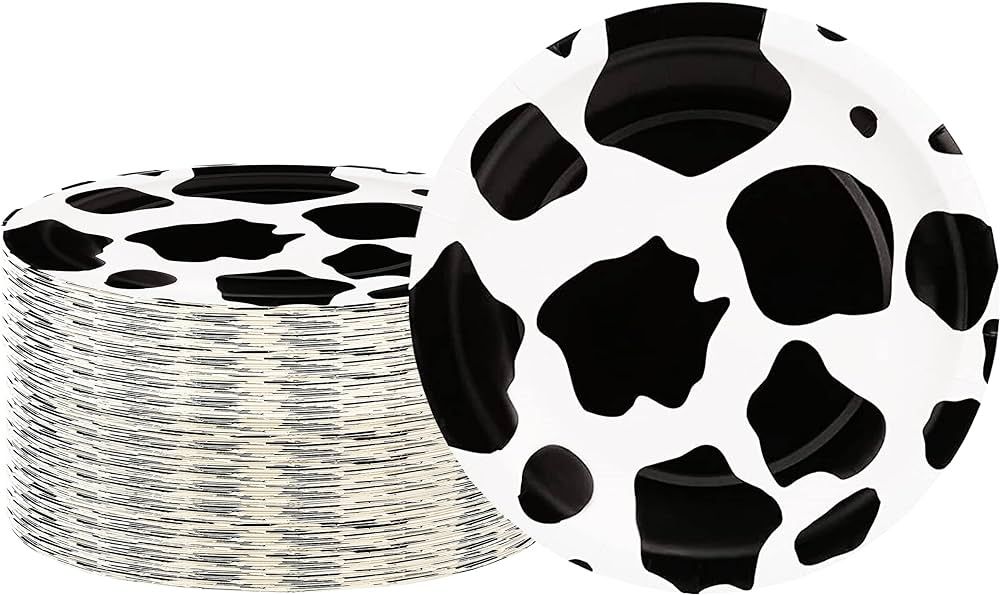 40 Pcs Cow Print Party Supplies Cow Print Paper Plates 7" Cow Party Plates for Farm Animal Barn C... | Amazon (US)