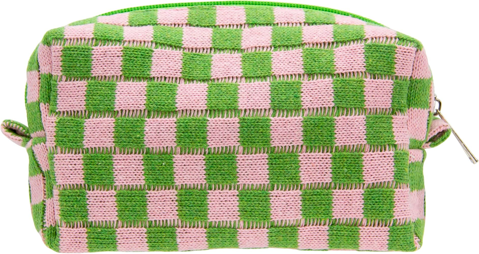 Checkered Makeup Bag for Purse, Small Travel Cosmetic Pouch,Pink Green | Amazon (US)