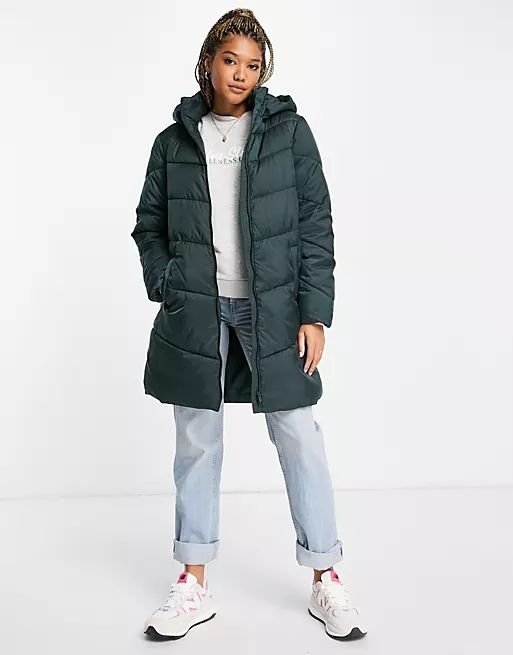 Vila recycled blend padded coat with hood in green | ASOS (Global)