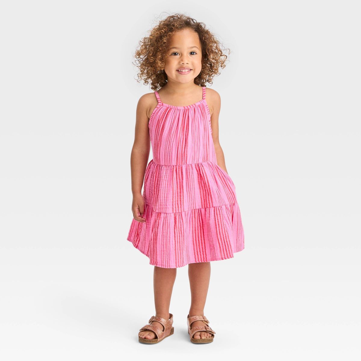 Toddler Girls' Striped Gauze Dress - Cat & Jack™ Pink | Target