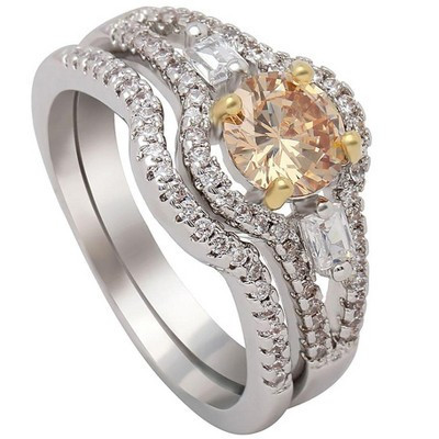 Sasha Wedding Ring Set for Women Champagne Cz Engagement Matching Band Ginger Lyne Collection - 12 | Target