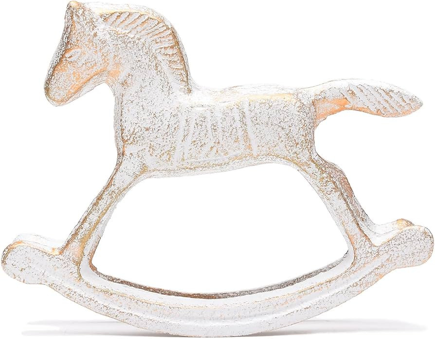 BRASSTAR Cast Iron Rocking Horse Statue White Garden Home Office Desk Decor Paperweight Animal Co... | Amazon (US)