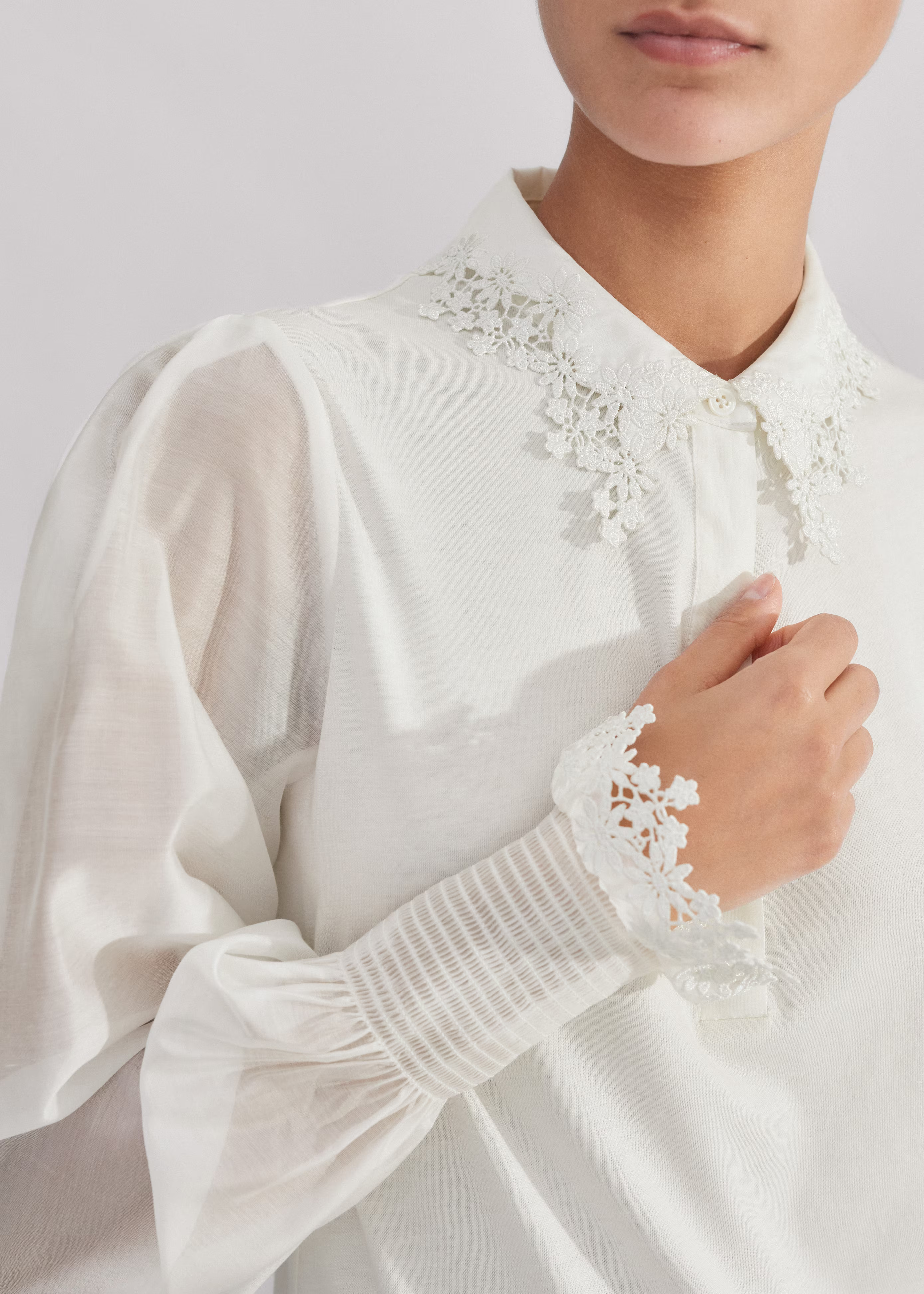 Women's Cream Daisy Embroidered Edge Layering Blouse | ME+EM | ME+EM US